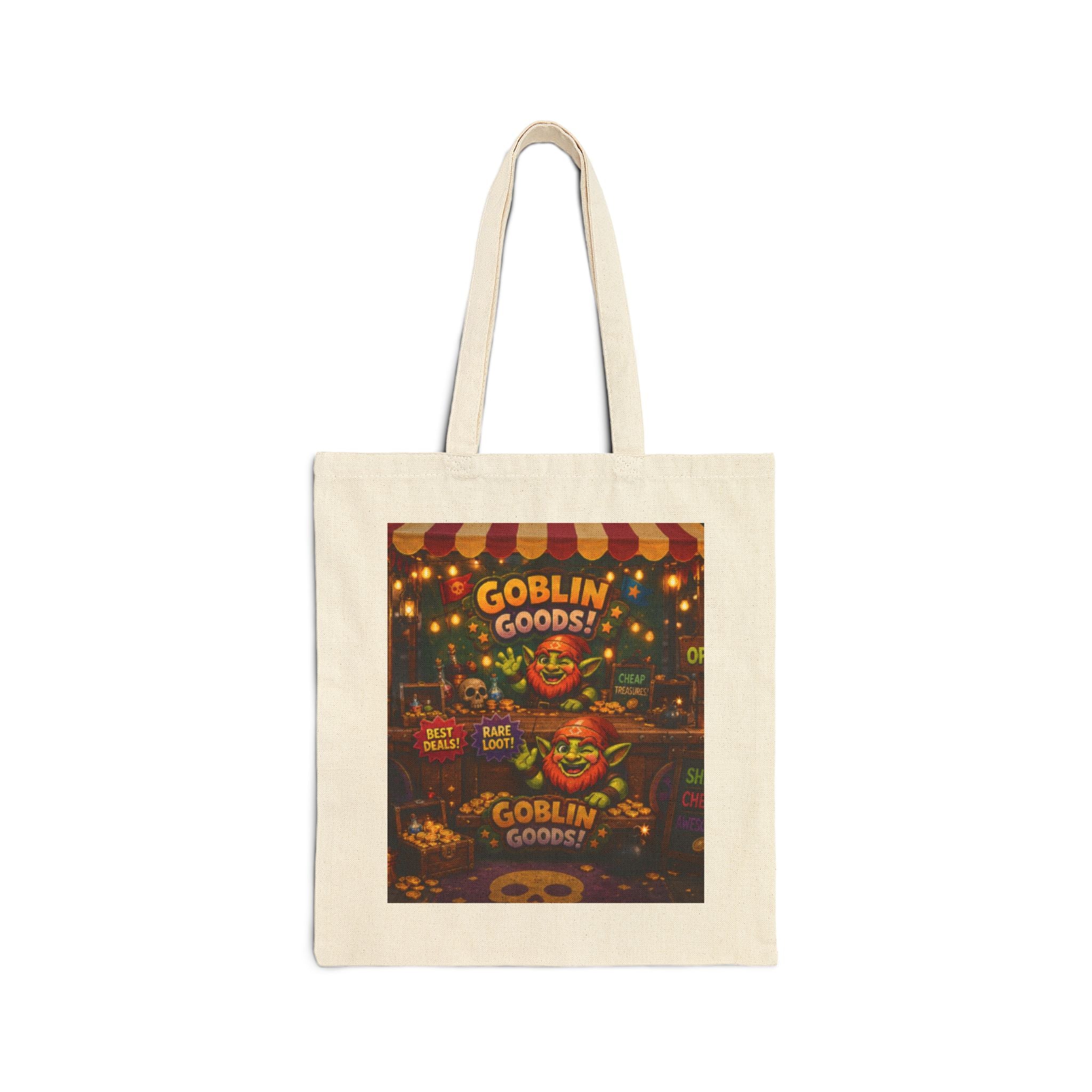 Goblin Goods Market Canvas Tote Bag — Fantasy Stall Design