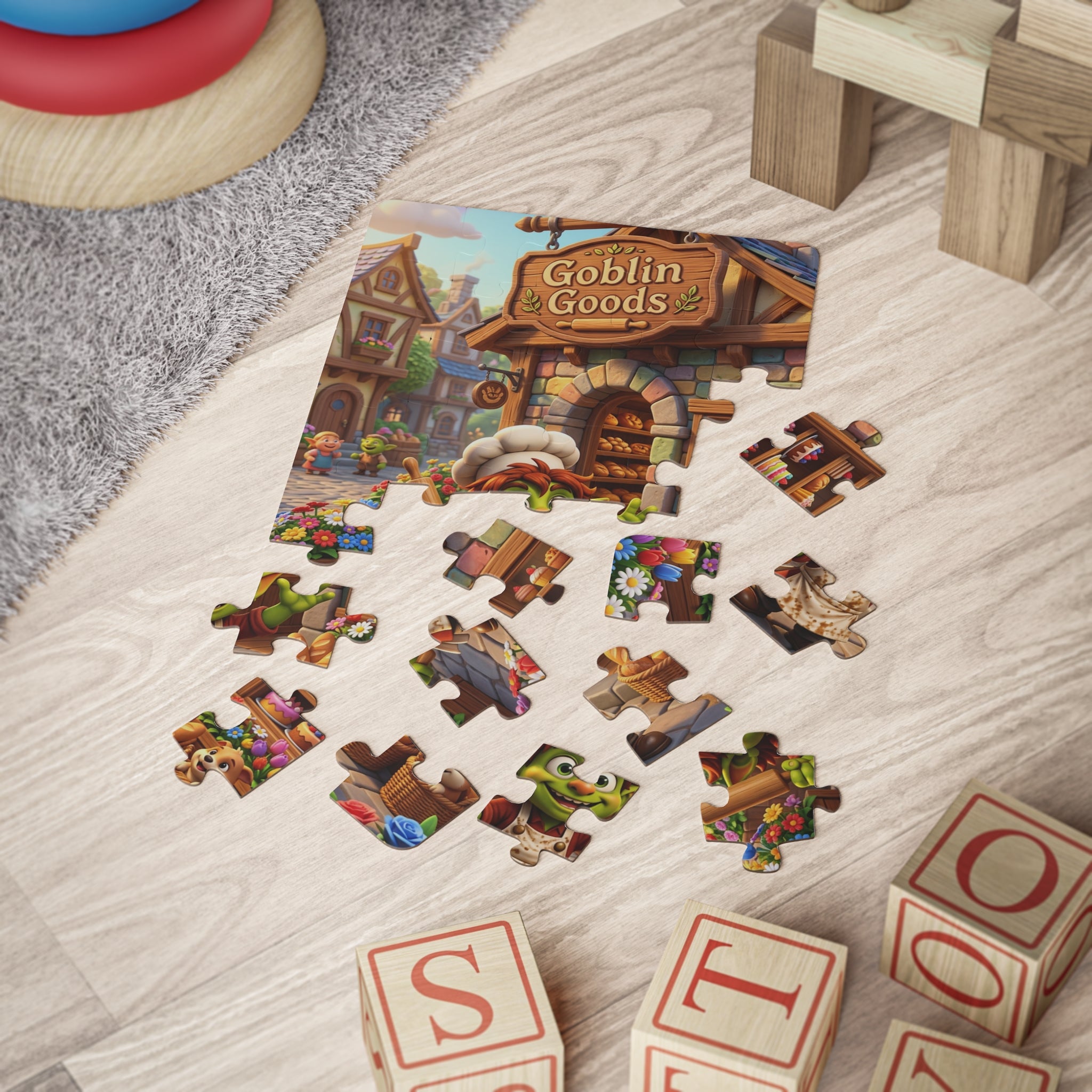 Goblin Goods Kids' 30-Piece Puzzle — Cute Fantasy Village Toy for Ages 3+ — Imaginative Toddler Puzzle