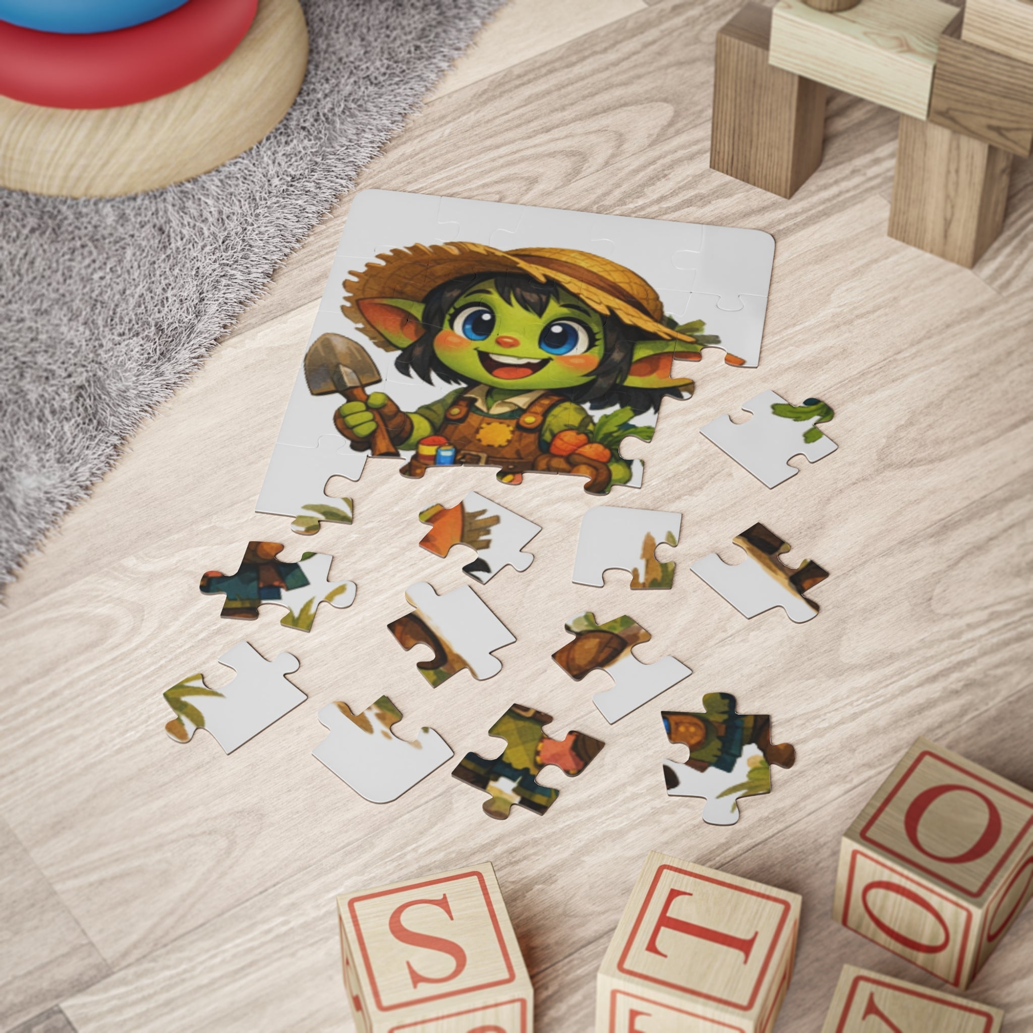 30-Piece Kids Puzzle — Cute Garden Goblin Character Illustration