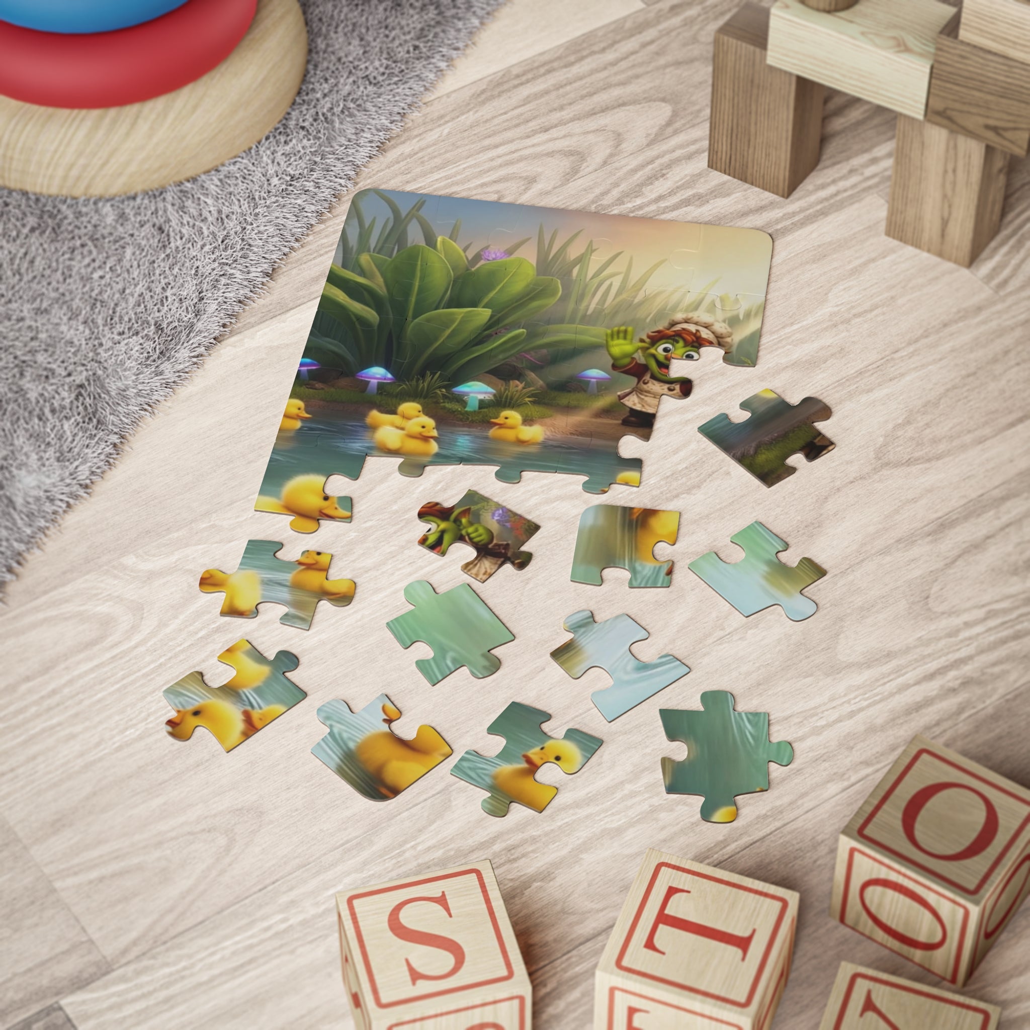 Kids Puzzle — 30-Piece Rubber Duck Pond Scene (Children’s Jigsaw Toy)