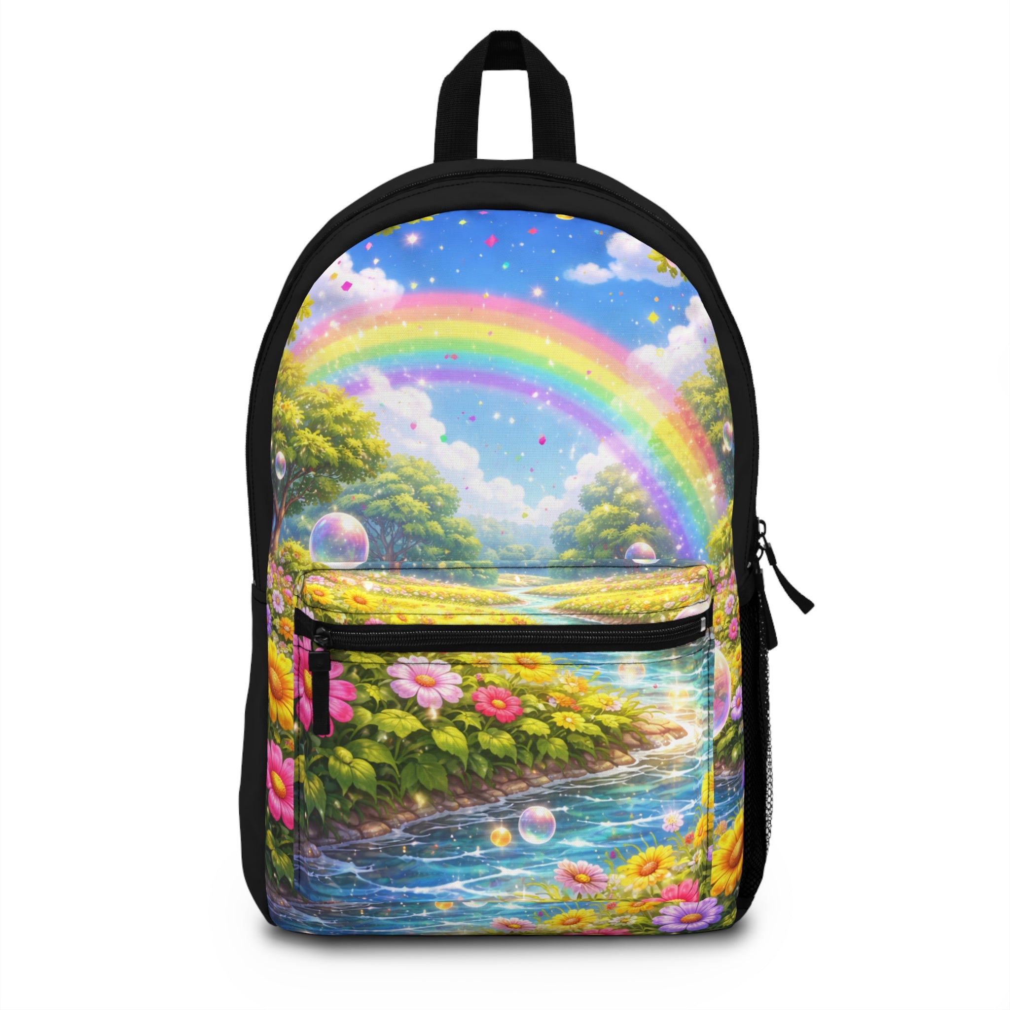 Rainbow Meadow Backpack — Fantasy Floral River School Bag