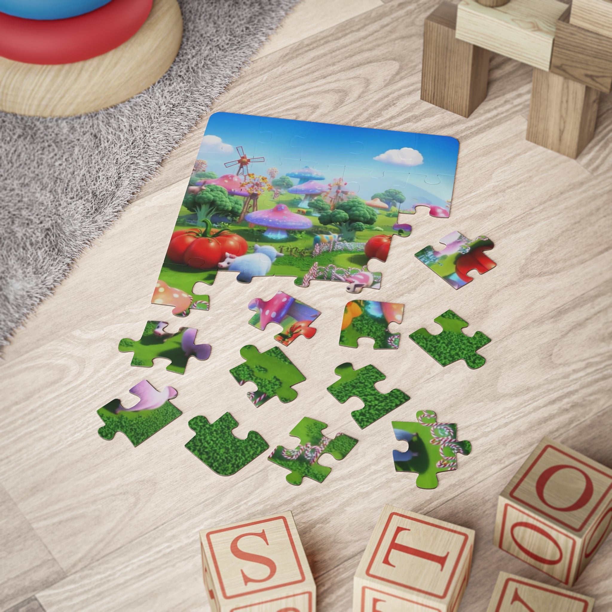 Whimsical Garden 30‑Piece Kids Puzzle — Colorful Mushroom & Animal Playland for Toddlers