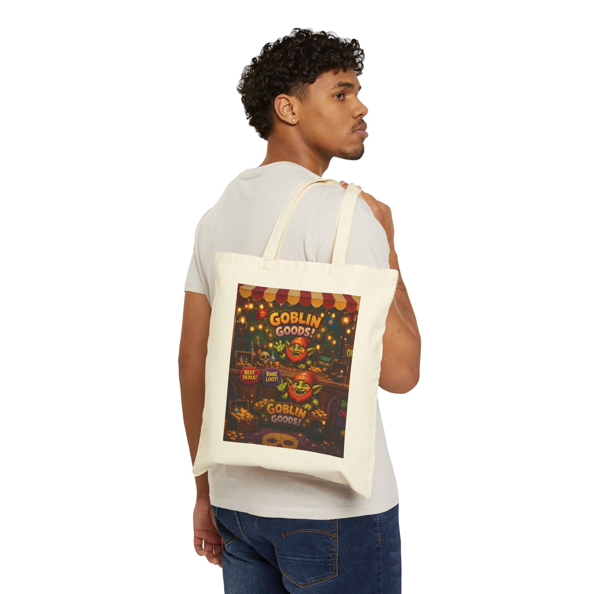 Goblin Goods Market Canvas Tote Bag — Fantasy Stall Design