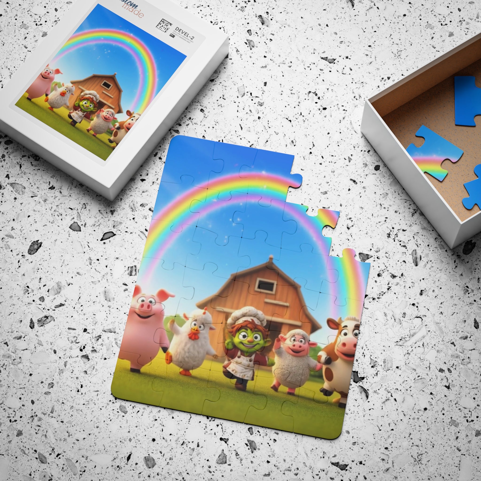 Kids 30-Piece Rainbow Farm Puzzle — Cute Barnyard Animals Jigsaw for Preschoolers